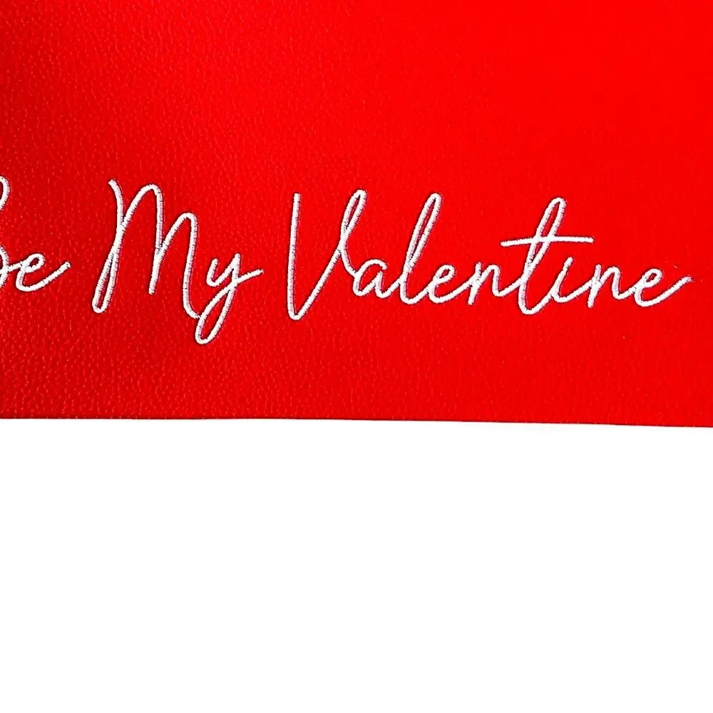 Faux Leather Valentines Day Placemats Red & White Embroidered 13x19 Set of 4 New
